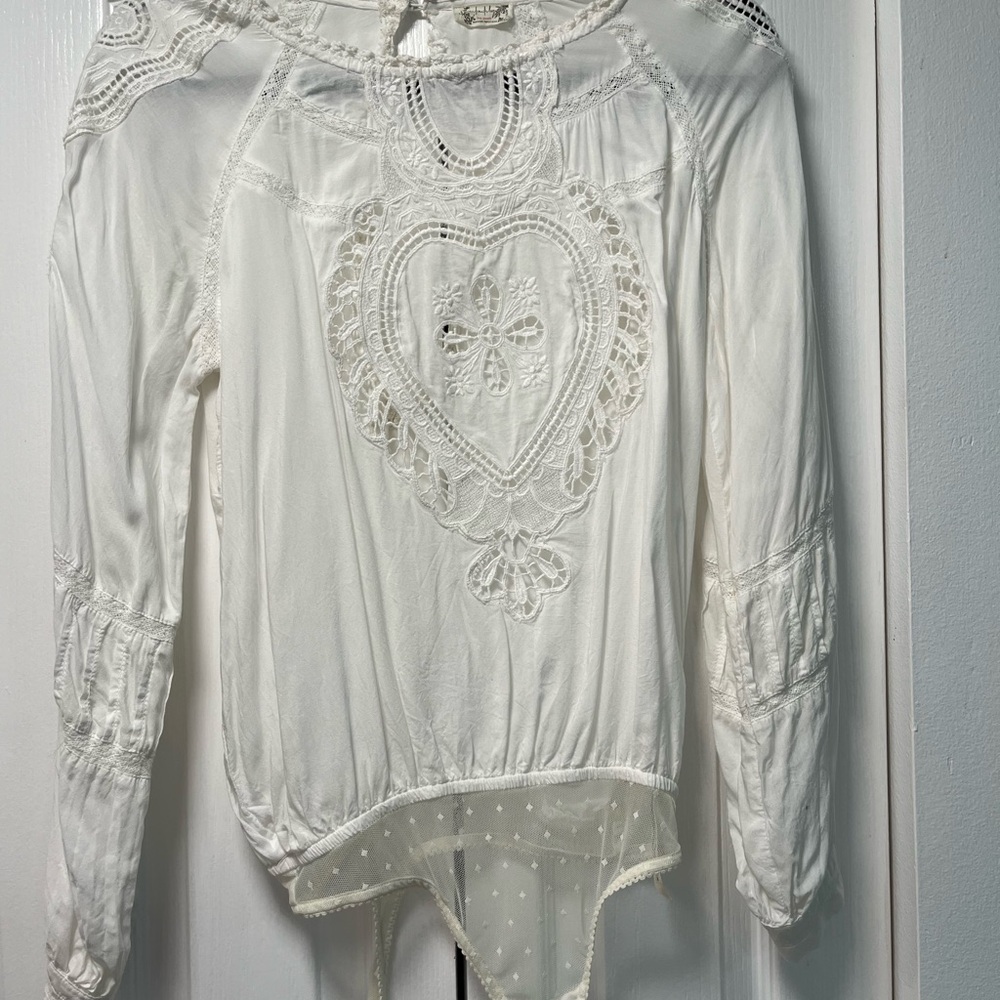 White Blouse with Lace Detail. So cute!  looks a lot like loveshackfancy